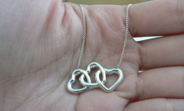 Tiffany & Co Silver Triple Heart Necklace Pendant 17.9 inch Chain Rare Gift Love