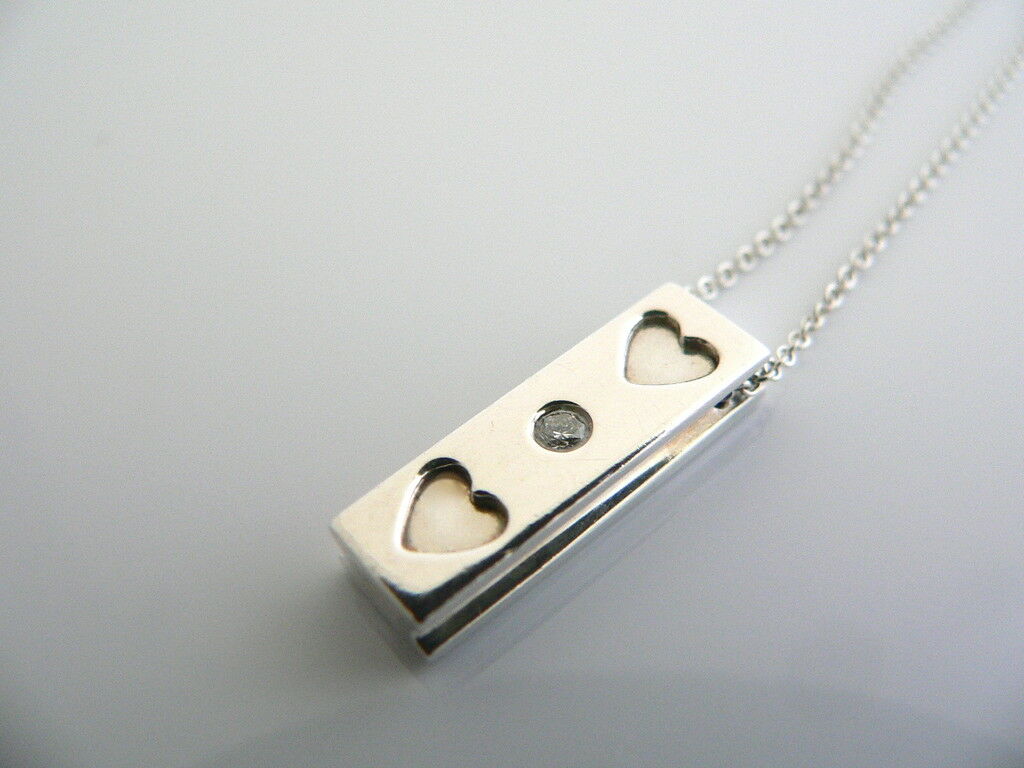 Tiffany & Co Silver Picasso Diamond Heart Bar Necklace Pendant Gift Love