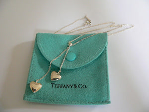 Tiffany & Co Silver Double Dangling Hearts Necklace Pendant Charm Gift Pouch