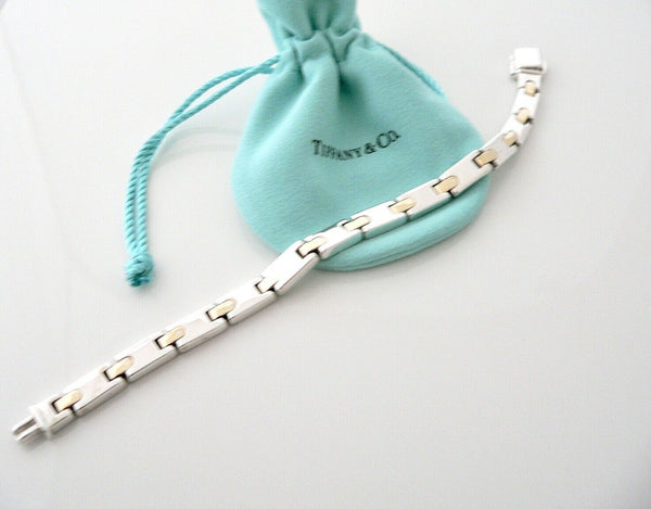 Tiffany & Co 18K Gold Silver Link Rectangle Bar Bracelet Bangle Gift Pouch Love