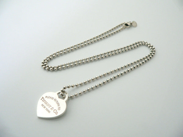 Tiffany & Co Silver Heart Dog Tag Necklace Pendant Charm 24 Inch Chain Gift Love