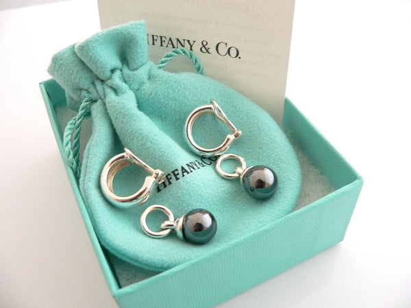 Tiffany & Co Silver Hematite Fascination Ball Bead Dangling Dangle Earrings Gift