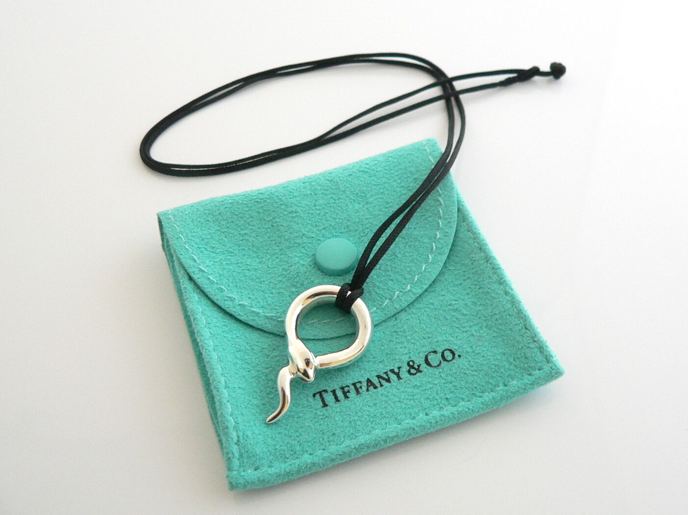 Tiffany & Co Peretti Snake Necklace Pendant Charm 18 In Silk Cord Nature Gift