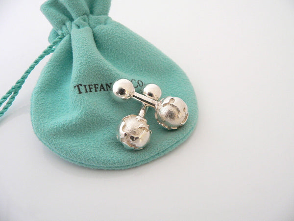 Tiffany & Co Silver Globe Cuff Link Cufflink Cufflinks Travel Gift Pouch Love