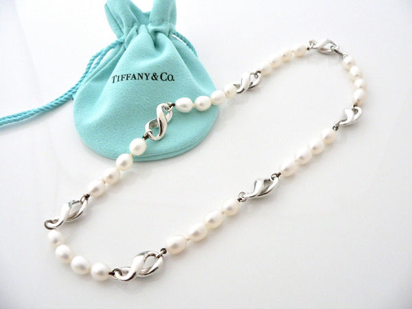 Tiffany & Co Pearl Necklace Strand Infinity Charm Pendant Chain Love Gift Pouch