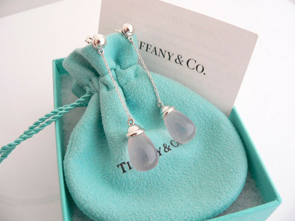 Tiffany & Co Silver 20 Carat Pink Rose Quartz Dangle Dangling Earrings Gift Rare