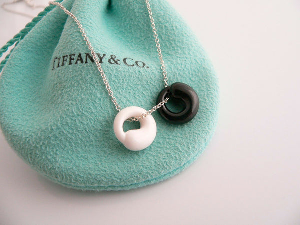 Tiffany & Co Silver Black Jade White Chalcedony Eternal Circle Necklace Gift