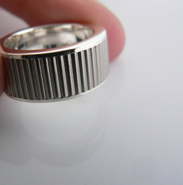 Tiffany & Co Titanium Ring Silver Coin Edge Gray Galaxy Band Sz 5.5 Love Gift