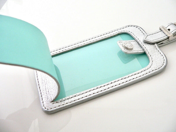 Tiffany & Co Silver Leather Luggage Tag Textured Gift Golf Bag Tag Traveler Cool