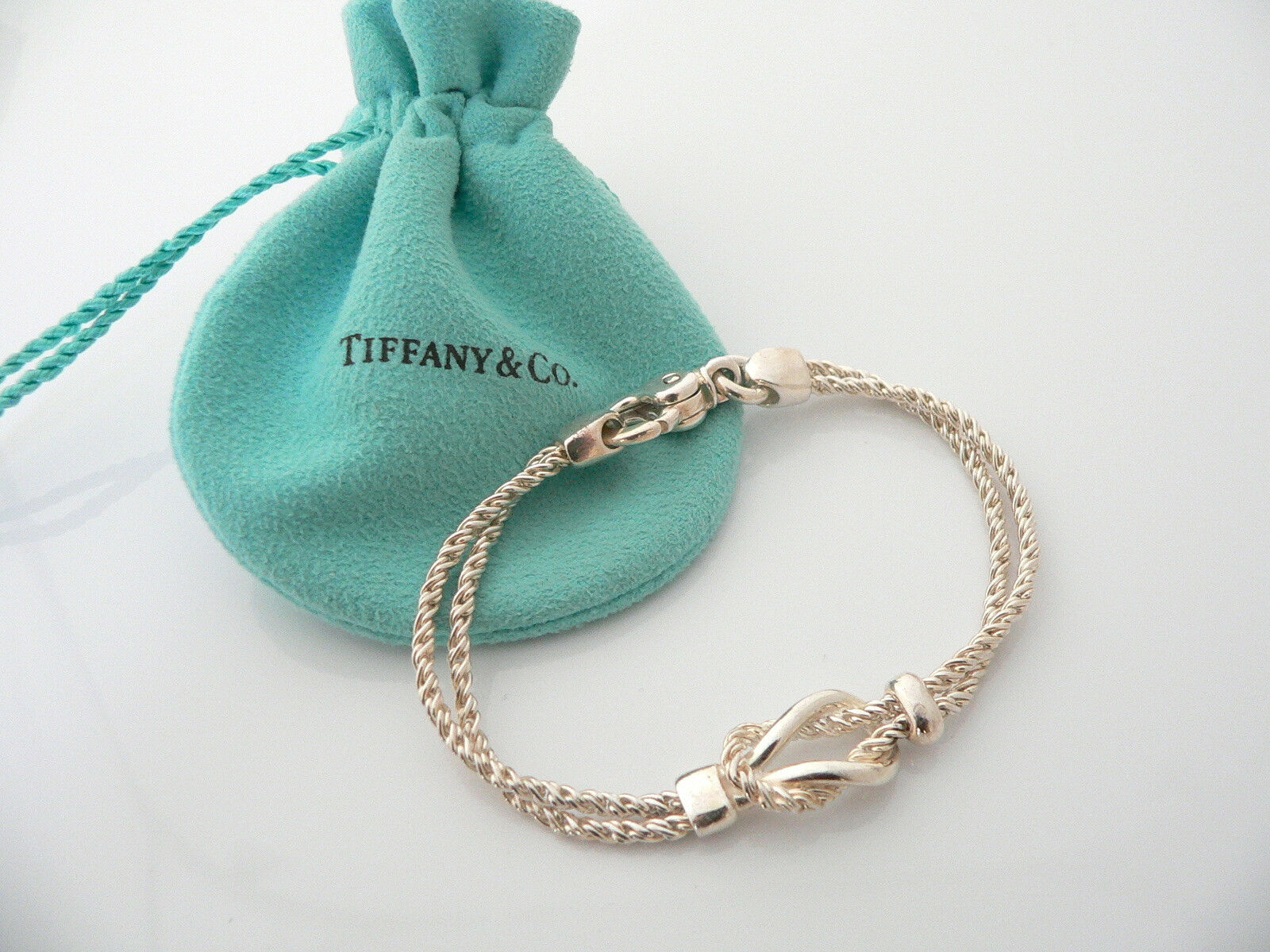 Tiffany & Co Silver Rope Love Knot Bracelet Bangle Rare 7.75 Inch Longer Gift