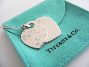 Tiffany & Co Heart I Love You Necklace Silver Double Pendant Charm Chain Gift