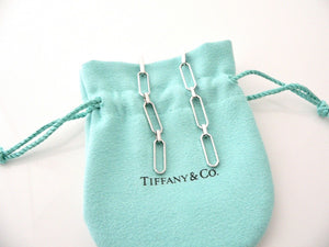 Tiffany & Co Paper Clip Dangling Earrings 18K White Gold Dangle Gift Pouch Love