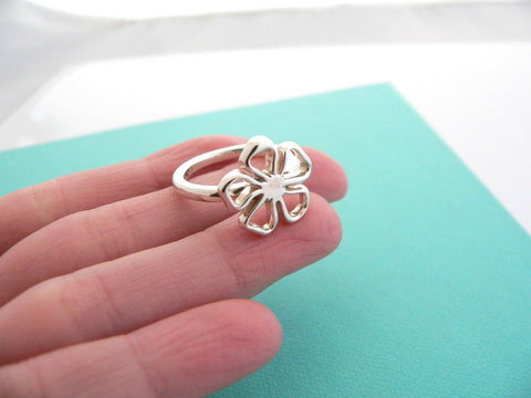 Tiffany & Co Silver Open Flower Ring Band Sz 6.75 Rare Nature Gift Love