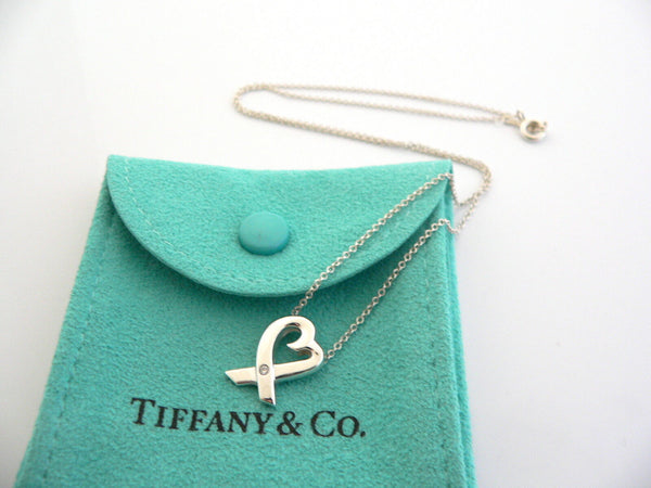 Tiffany & Co Silver Diamond Loving Heart Necklace Pendant Gift Pouch Love