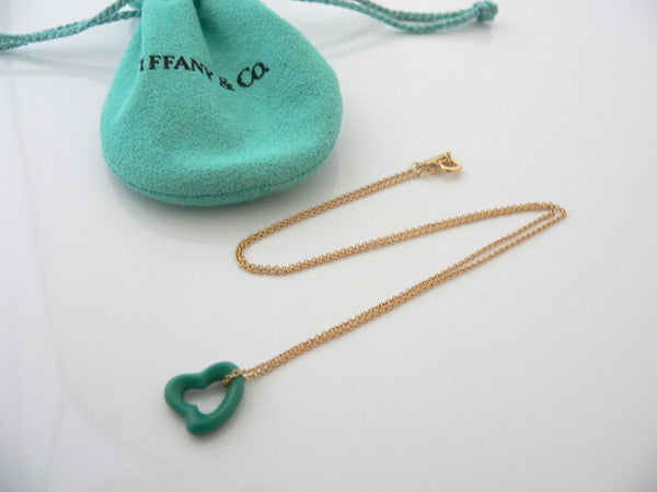 Tiffany & Co 18K Gold Turquoise Heart Necklace Gemstone Pendant Gift Pouch Love