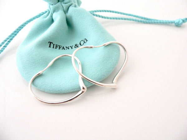 Tiffany & Co Peretti Open Heart Hoop Hoops Earrings 1.5 Inches Pouch Gift Love