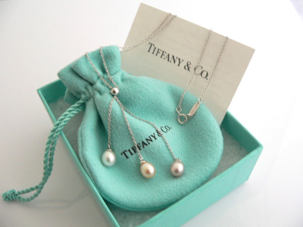 Tiffany & Co 18K Gold Pearl Drop Dangle Necklace Pendant Chain Gift Pouch Love