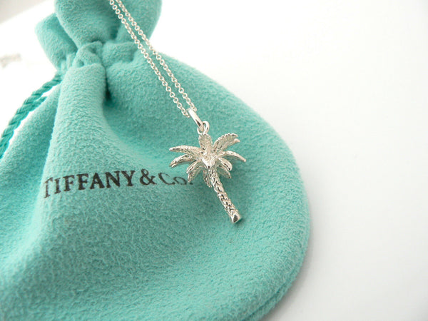 Tiffany & Co Silver Palm Tree Necklace Pendant Charm Nature Summer Gift Pouch