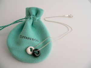 Tiffany & Co Silver Black Jade White Chalcedony Eternal Circle Necklace Gift