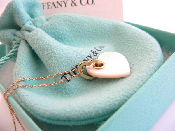 Tiffany & Co 18K Gold Mother of Pearl Heart Necklace Pendant Charm Gift Love