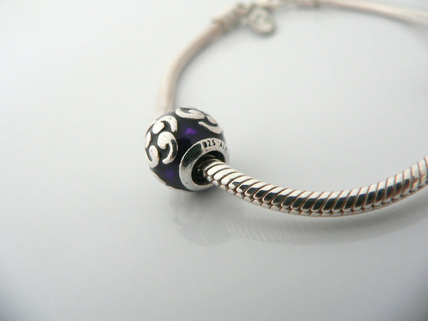 Pandora Sterling Silver Purple Zen Hearts Charm Bead Bracelet Bangle Chain