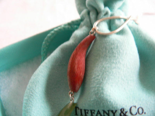 Tiffany & Co Silver Gehry Fish Jade Wood Triple Dangle Necklace Pendant Gift Art