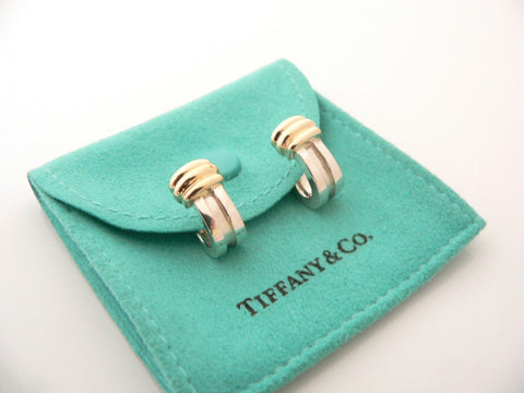 Tiffany & Co Silver 18K Gold Atlas Loop Hoop Clip On Earrings Gift Pouch Love