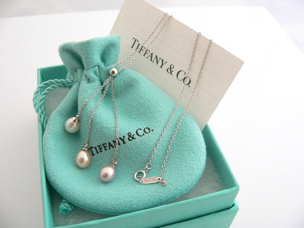 Tiffany & Co 18K Gold Pearl Drop Dangle Necklace Pendant Chain Gift Pouch Love