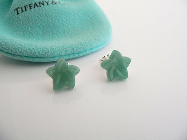 Tiffany & Co Silver Star Aventurine Green Gemstone Earrings Studs Gift Pouch Art