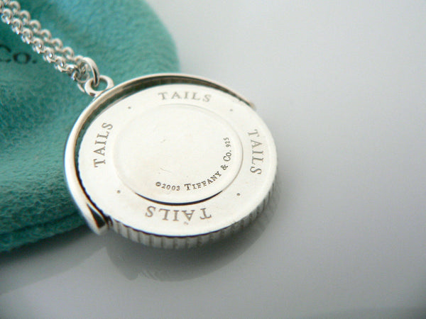 Tiffany & Co Heads Tails Necklace Coin Flip  Pendant Charm Chain Love Gift Pouch