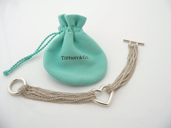 Tiffany & Co. Silver Heart Mesh Bracelet Bangle 7.5 Inch Gift Pouch Love