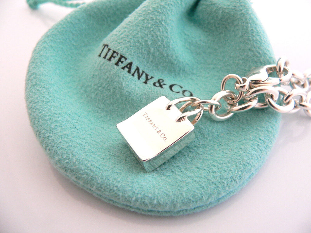 Tiffany & Co Silver Shopping Bag Bracelet Bangle Charm 7.5 Inch