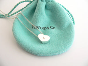 Tiffany & Co Diamond Heart Necklace Silver Pendant Charm Chain Love Gift Pouch