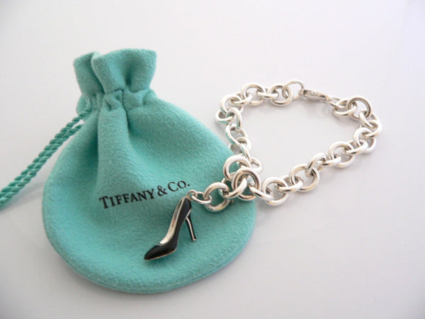 Tiffany & Co Silver Enamel Shoe Bracelet Bangle Charm Pendant Gift Pouch Clasp