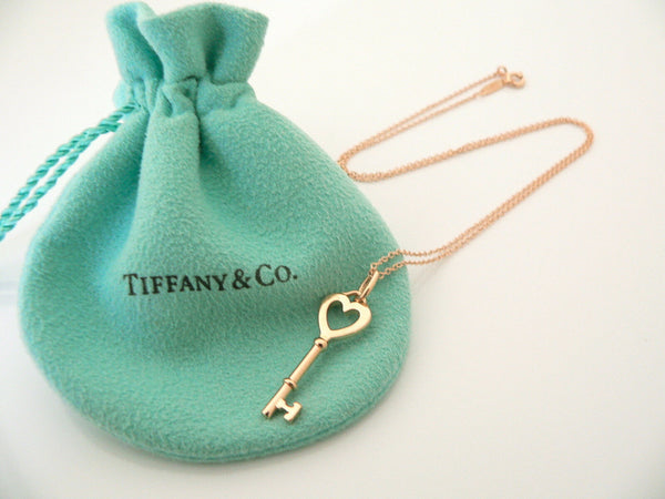 Tiffany & Co 18K Rose Gold Heart Key Necklace Pendant Chain Gift Pouch Love