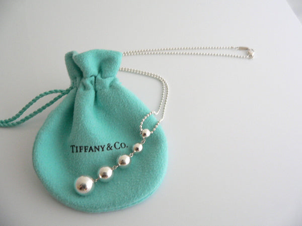 Tiffany & Co Silver Graduated Bead Dangle Ball Drop Necklace Pendant Gift Pouch