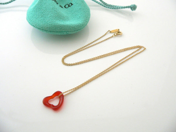 Tiffany & Co 18K Gold Carnelian Gemstone Heart Necklace Pendant Charm Chain Gift