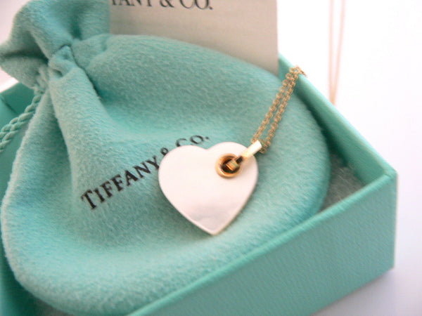 Tiffany & Co 18K Gold Mother of Pearl Heart Necklace Pendant Charm Gift Love