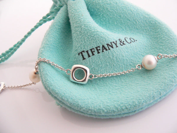 Tiffany & Co Silver Cushion Pearl Pearls Bracelet Bangle Chain Gift Love Pouch