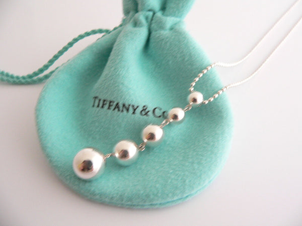 Tiffany & Co Silver Graduated Bead Dangle Ball Drop Necklace Pendant Gift Pouch