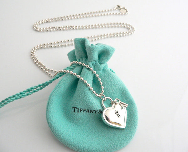 Tiffany & Co Large Heart Key Necklace Pendant Charm 34 In Chain Gift Love Pouch