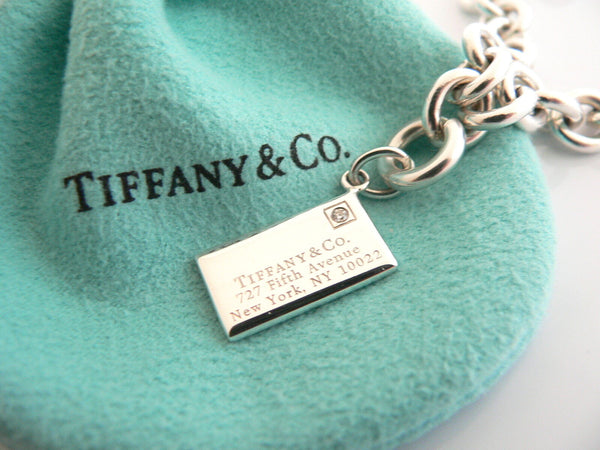 Tiffany & Co Silver Diamond Envelope Bracelet Charm Pendant Bangle 7.9 Inch Gift