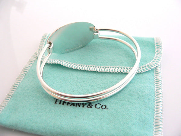 Tiffany & Co Silver Oval Double Wire Bangle ID Bracelet Gift Pouch Love Pouch