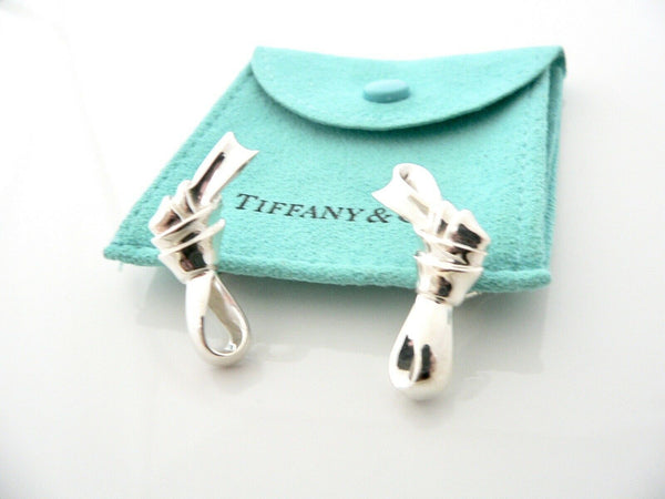 Tiffany & Co Twist Ribbon Bow Clip on Earrings Silver Gift Pouch Love T and Co