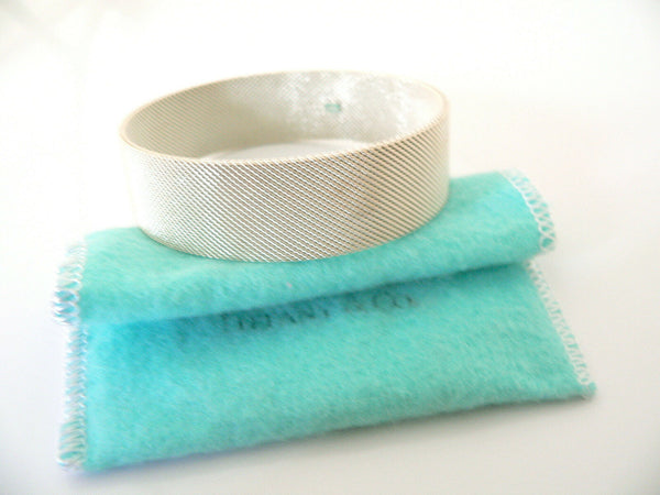 Tiffany & Co Silver Wide Somerset Mesh Weave Bracelet Bangle Gift Love Pouch