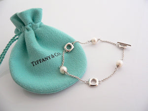 Tiffany & Co Silver Cushion Pearl Pearls Bracelet Bangle Chain Gift Love Pouch