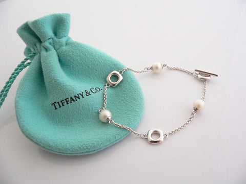 Tiffany & Co Silver Cushion Pearl Pearls Bracelet Bangle Chain Gift Love Pouch