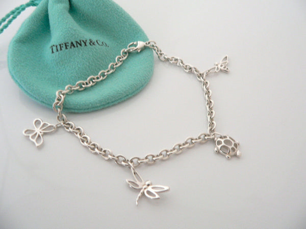 Tiffany & Co Silver Butterfly Turtle Firefly Bee Bracelet Bangle 8 Inch Longer