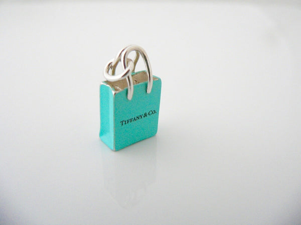 Tiffany & Co Silver Blue Enamel Shopping Bag Charm Pendant Rare Gift Love Cool