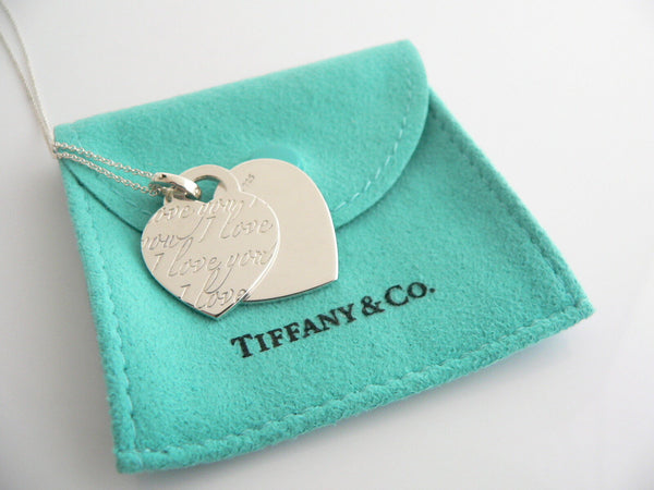 Tiffany & Co Heart I Love You Necklace Silver Double Pendant Charm Chain Gift